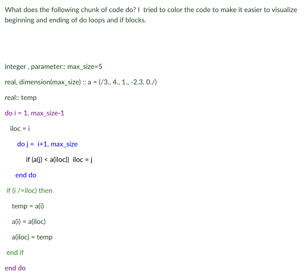 Solved What does the following chunk of code do? I tried to | Chegg.com