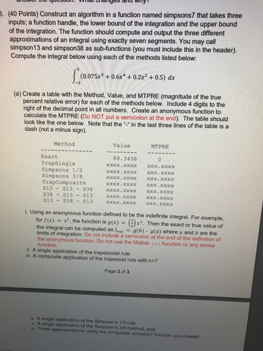 . (40 Points) Construct an algorithm in a function | Chegg.com