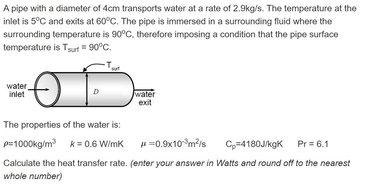 Solved A pipe with a diameter of 4cm transports water at a | Chegg.com