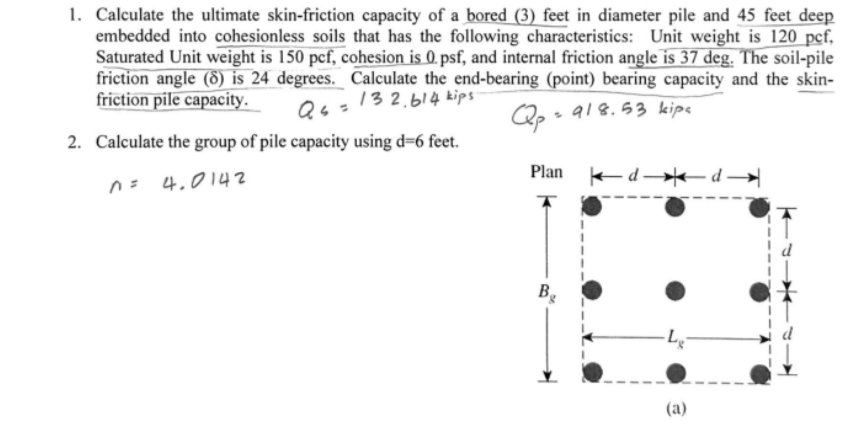 Solved 1. Calculate the ultimate skin-friction capacity of a