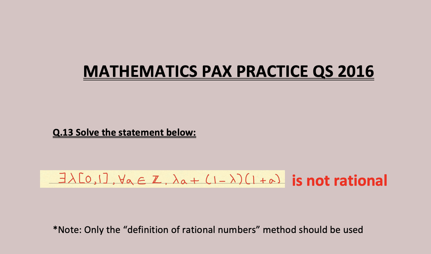 Solved MATHEMATICS PAX PRACTICE QS 2016 Q.13 Solve the | Chegg.com