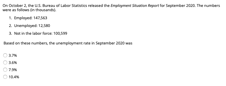 Solved On October 2, The U.S. Bureau Of Labor Statistics | Chegg.com