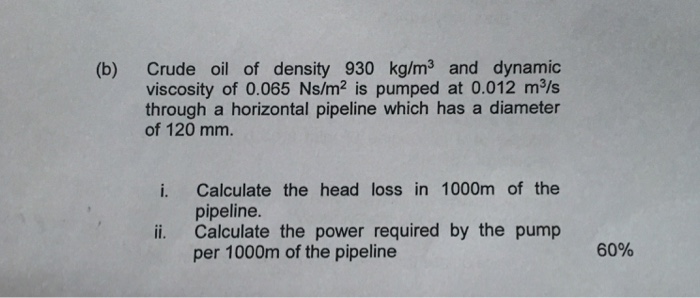 Solved (b) Crude Oil Of Density 930 Kg/m3 And Dynamic | Chegg.com ...