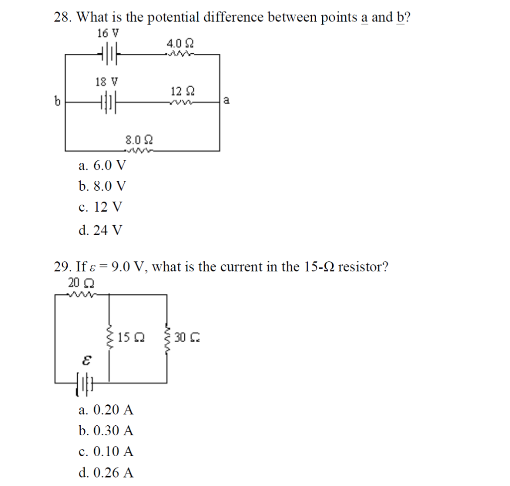 Solved 28. What is the potential difference between points a | Chegg.com