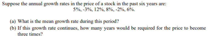 Solved Suppose the annual growth rates in the price of a | Chegg.com