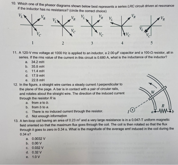 Solved 10. Which one of the phasor diagrams shown below best | Chegg.com