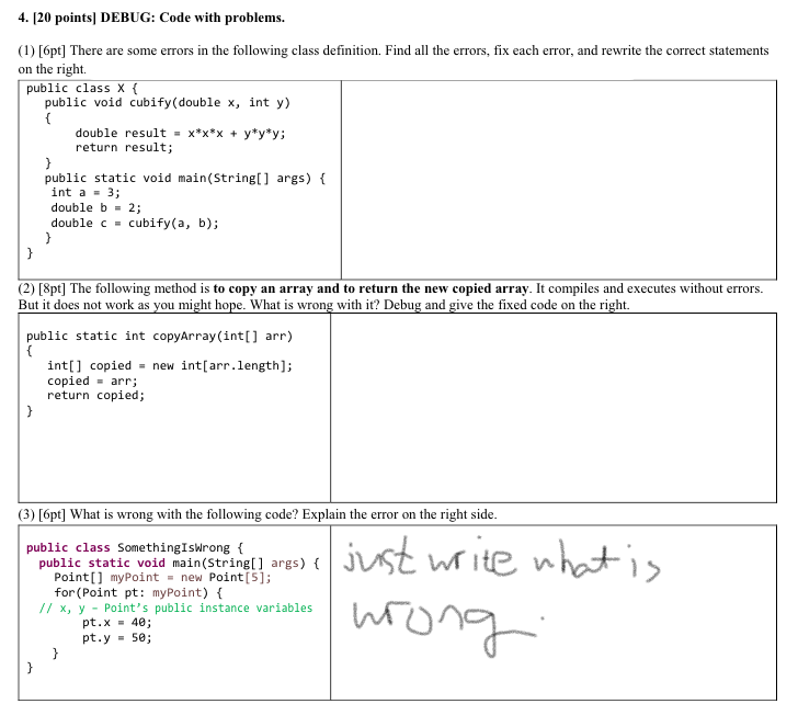 Solved 4. [20 points] DEBUG: Code with problems. (1) [6pt] | Chegg.com