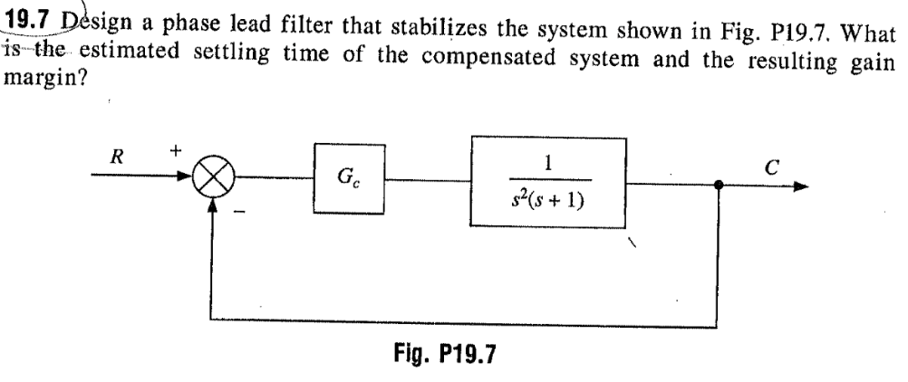 Solved 19.7 Design a phase lead filter that stabilizes the | Chegg.com