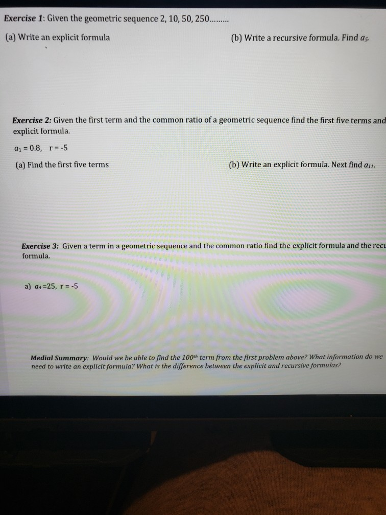 Solved Exercise 1 Given The Geometric Sequence 2 10 50 Chegg Com