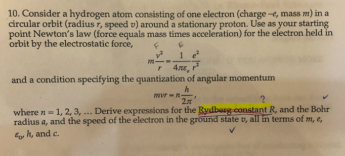 Solved 10. Consider a hydrogen atom consisting of one | Chegg.com