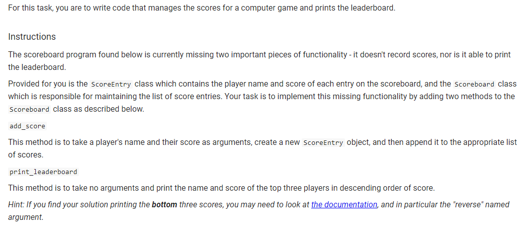 Solved For this task, you are to write code that manages the | Chegg.com