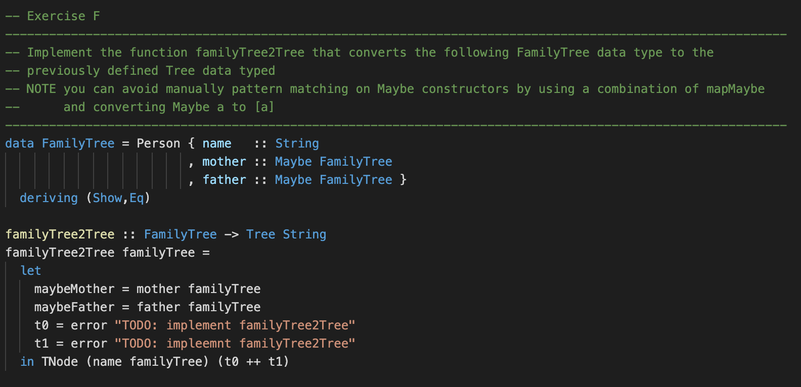 Solved Exercise F Implement the function familyTree2Tree | Chegg.com