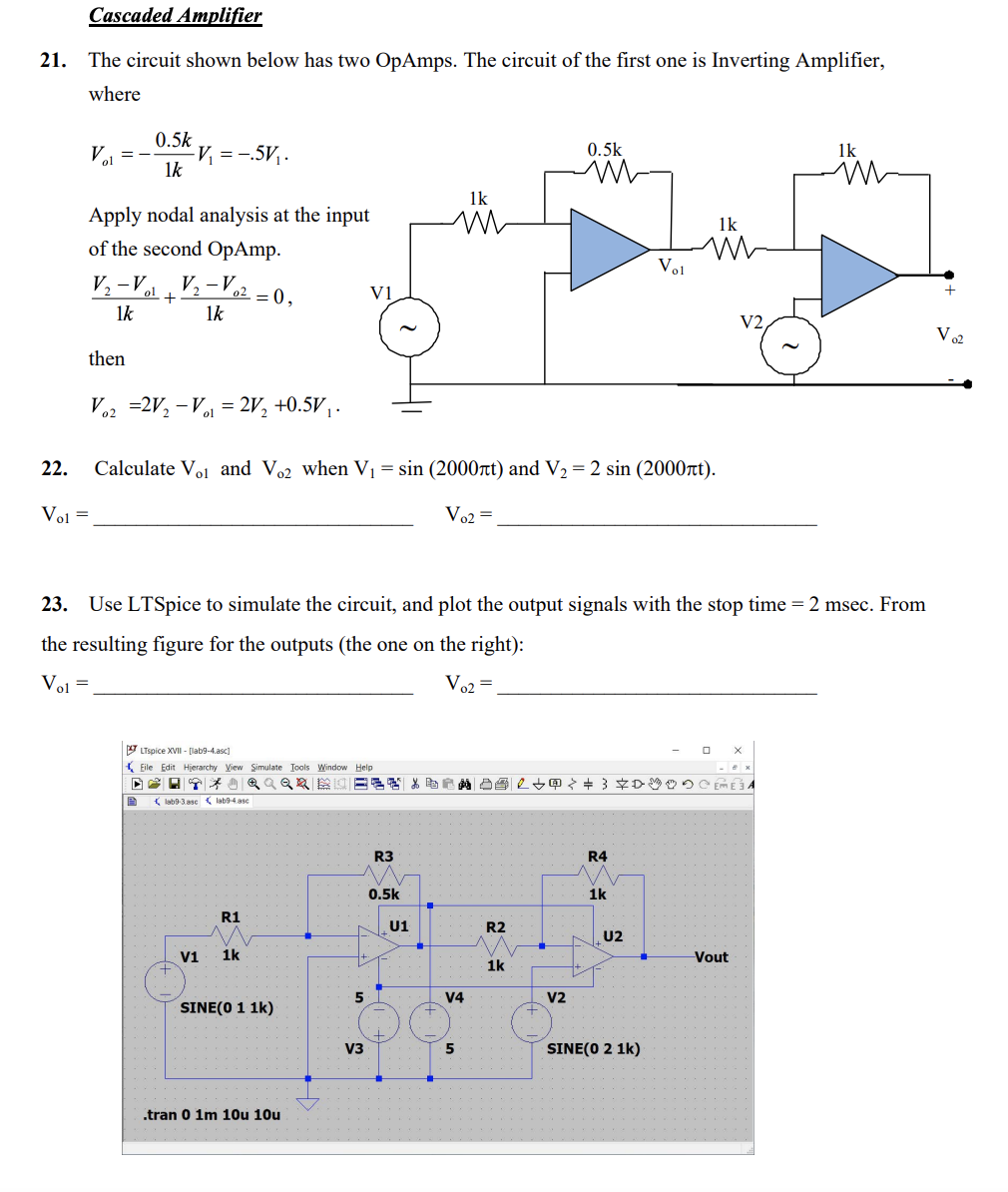 Solved 21. The circuit shown below has two OpAmps. The | Chegg.com