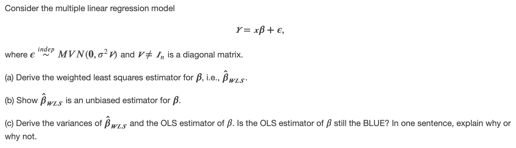 Consider the multiple linear regression model y= xB+ | Chegg.com