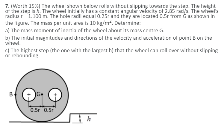 Solved 7. (Worth 15%) The wheel shown below rolls without | Chegg.com