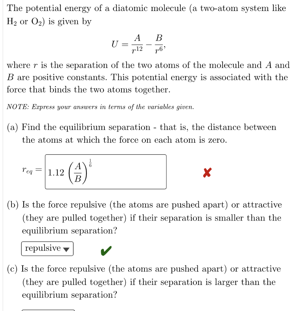 Solved The Potential Energy Of A Diatomic Molecule (a | Chegg.com