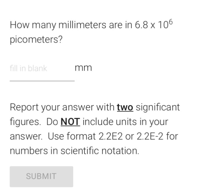 Solved How many millimeters are in 6.8 x 106