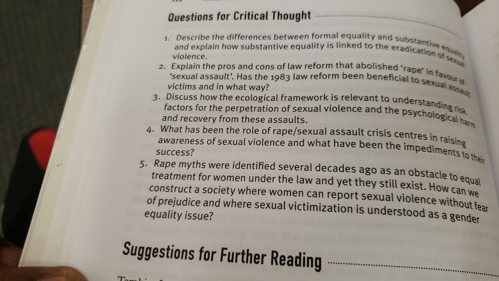 Questions for Critical Thought d substantive equal he | Chegg.com