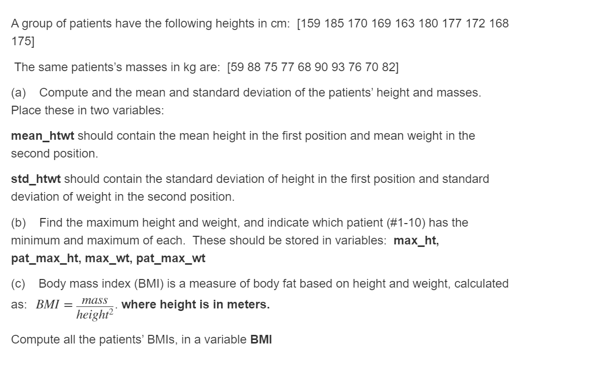Solved A Group Of Patients Have The Following Heights In Chegg Com