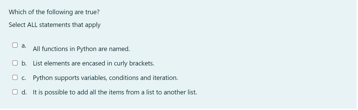 Solved Which of the following are true? Select ALL | Chegg.com
