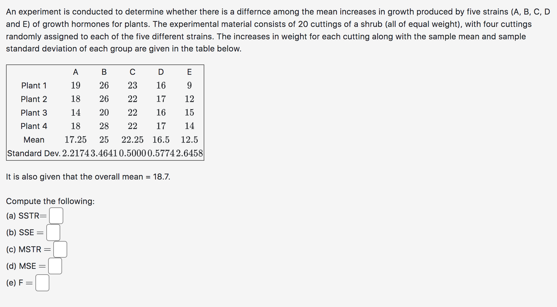 Solved An experiment is conducted to determine whether there | Chegg.com