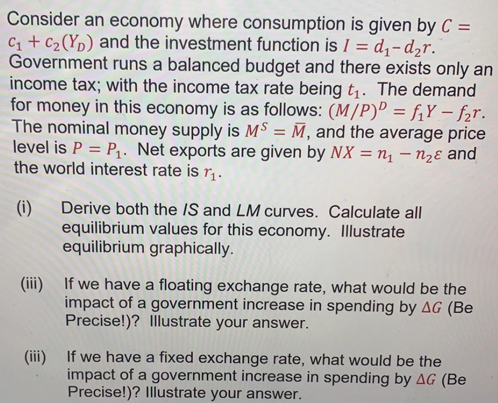 Solved Consider an economy where consumption is given by C = | Chegg.com