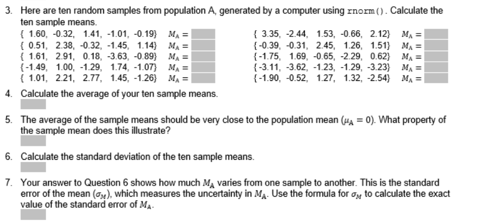Ten Data Sample Solved 3. Here are ten random samples from population A, | Chegg.com