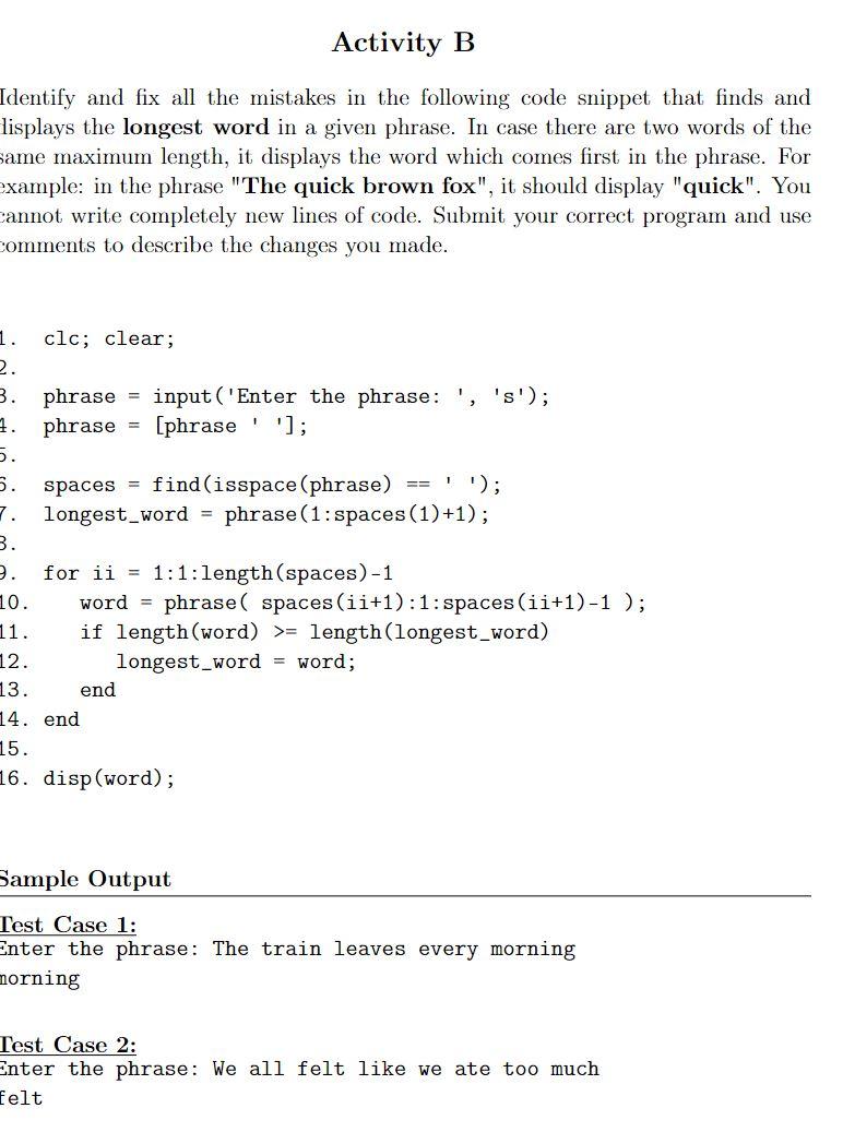 Solved Activity B Identify and fix all the mistakes in the | Chegg.com