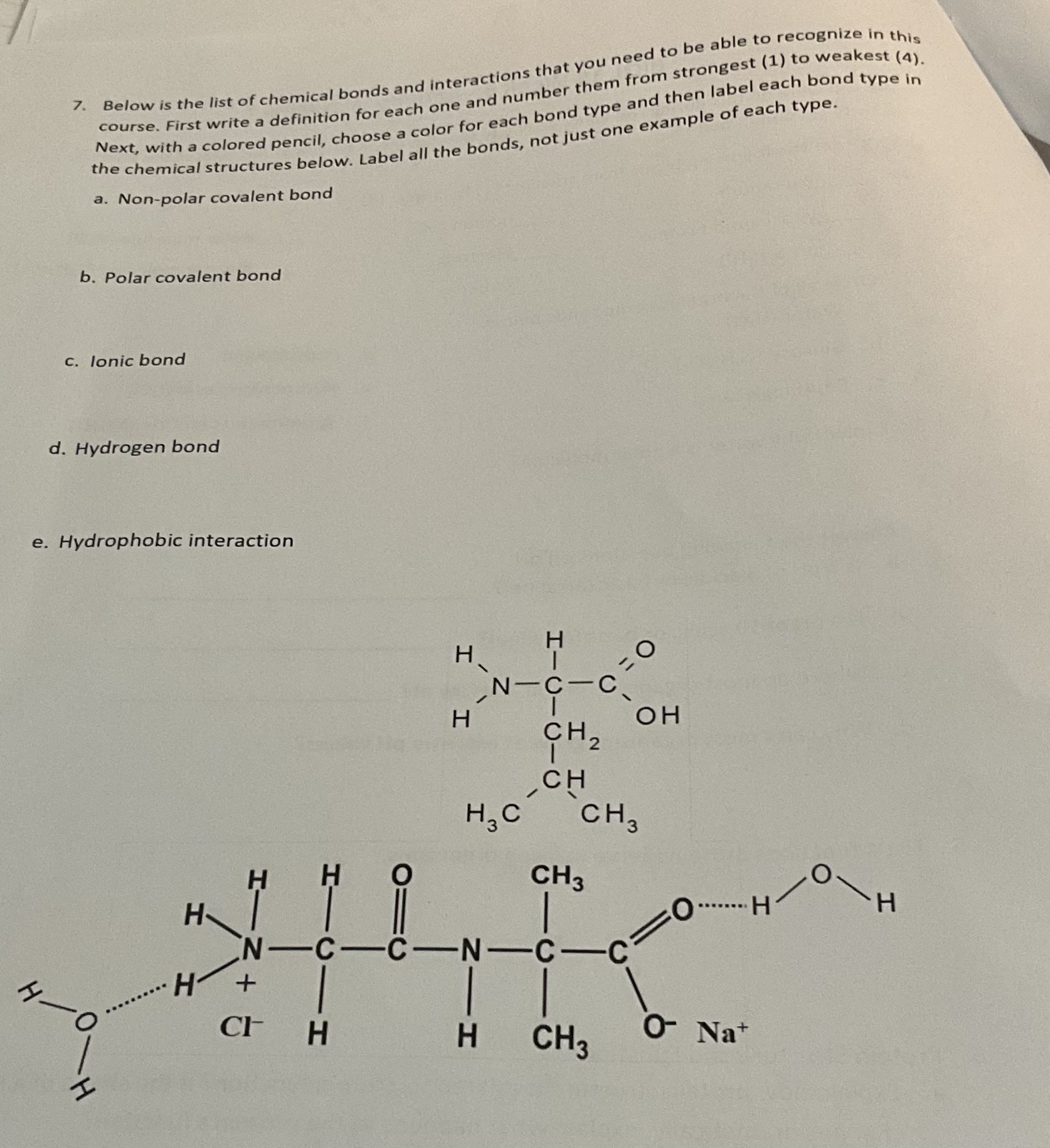 Solved 7. Below Is The List Of Chemical Bonds And | Chegg.com