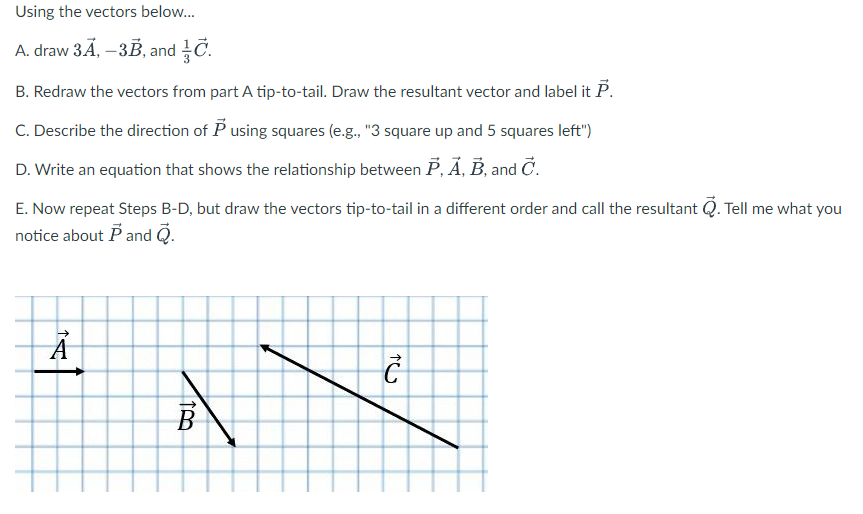 Solved Using the vectors below... A. draw 3Ā, – 3B, and C. | Chegg.com