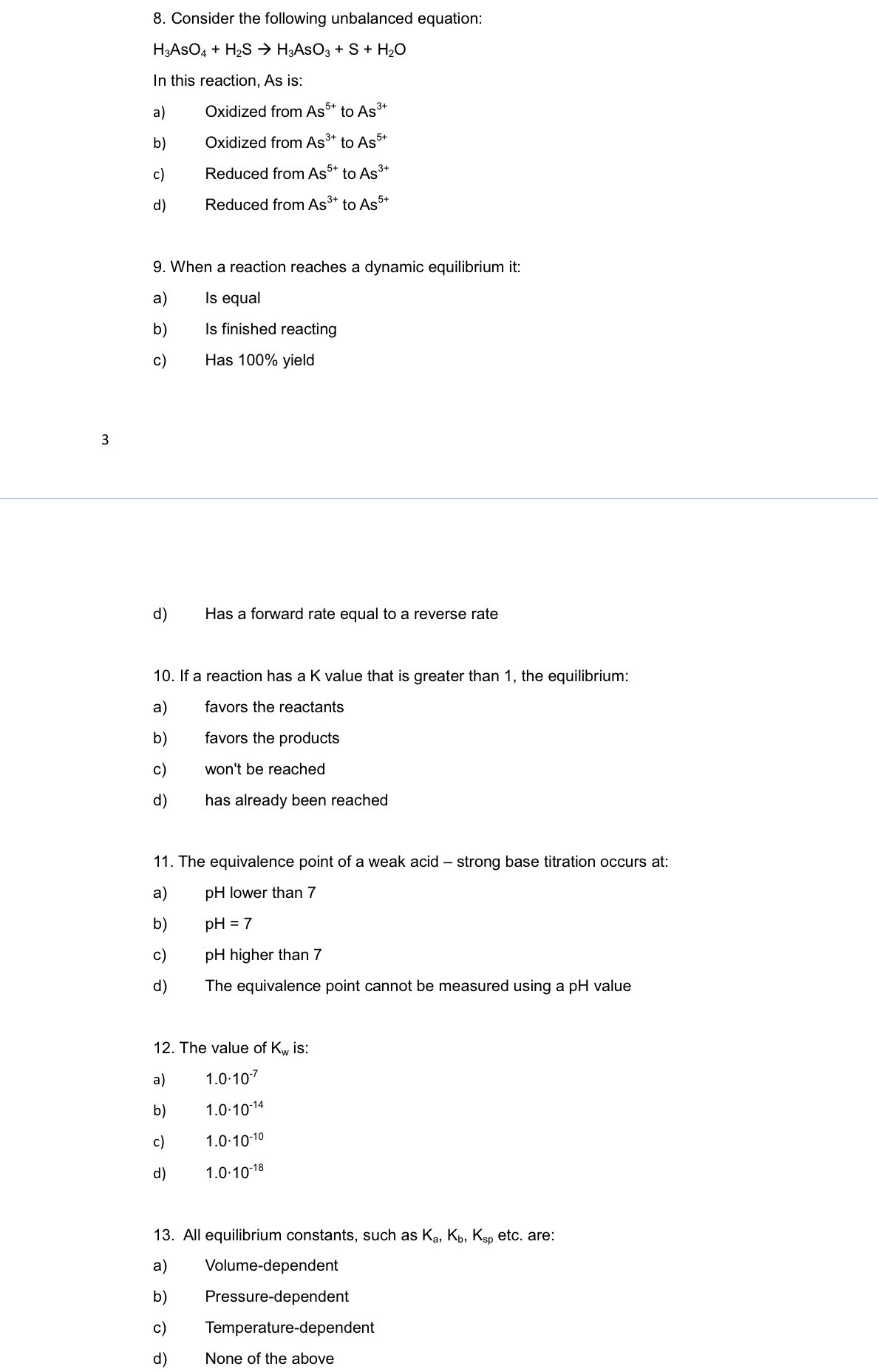 Solved 8. Consider The Following Unbalanced Equation: | Chegg.com