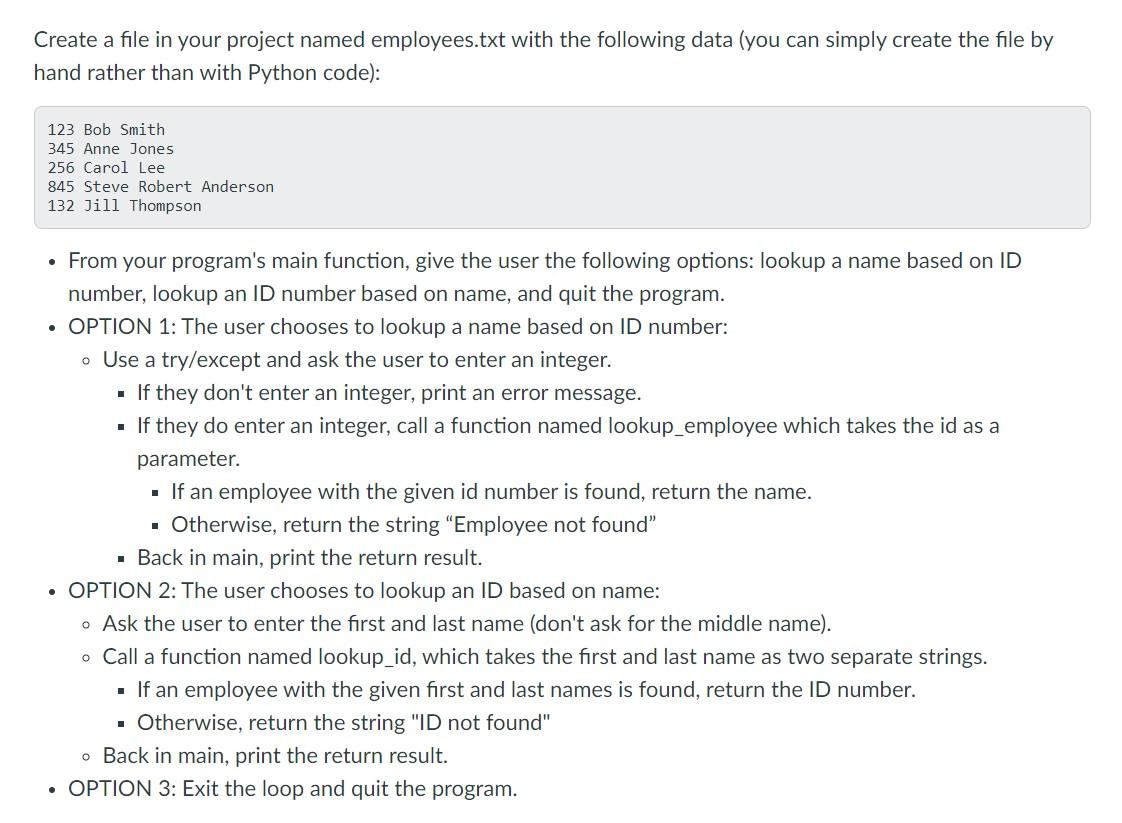 Solved Create a file in your project named employees.txt | Chegg.com