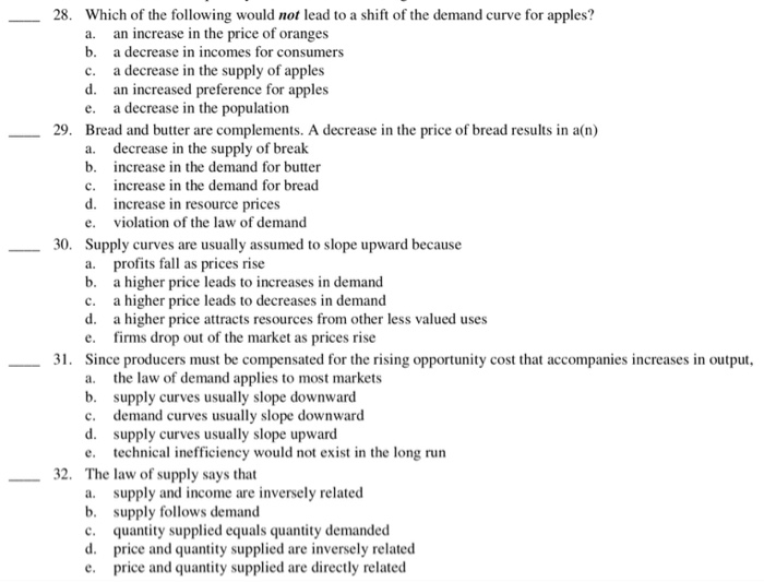 Solved 28. Which of the following would not lead to a shift | Chegg.com