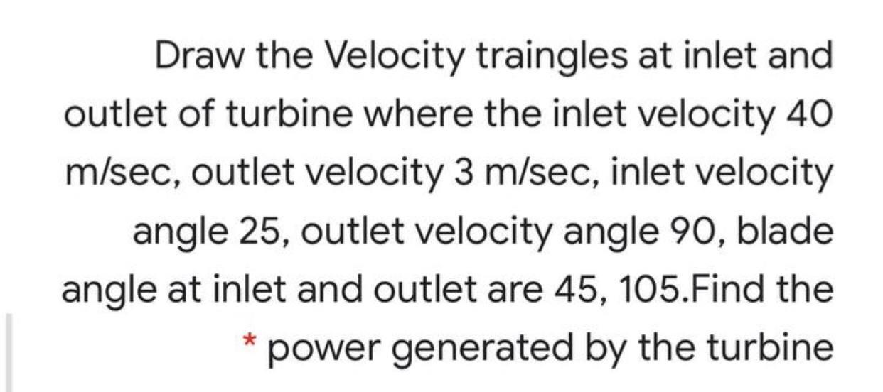 Solved Draw the Velocity traingles at inlet and outlet of | Chegg.com
