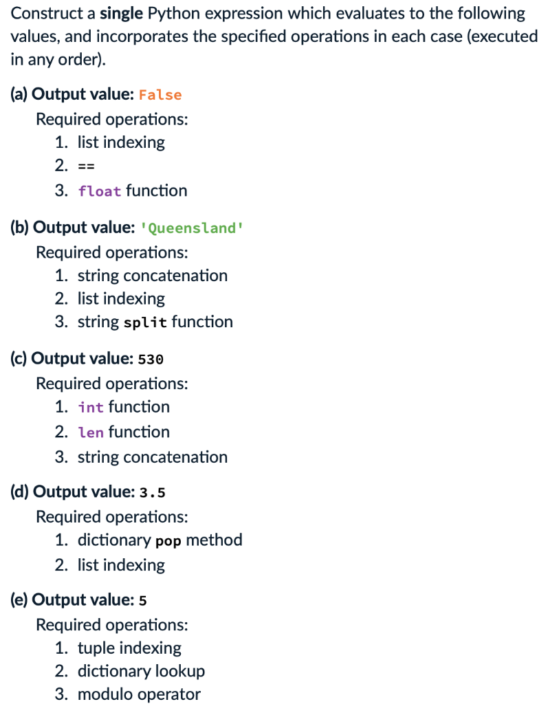 Solved Construct a single Python expression which evaluates | Chegg.com