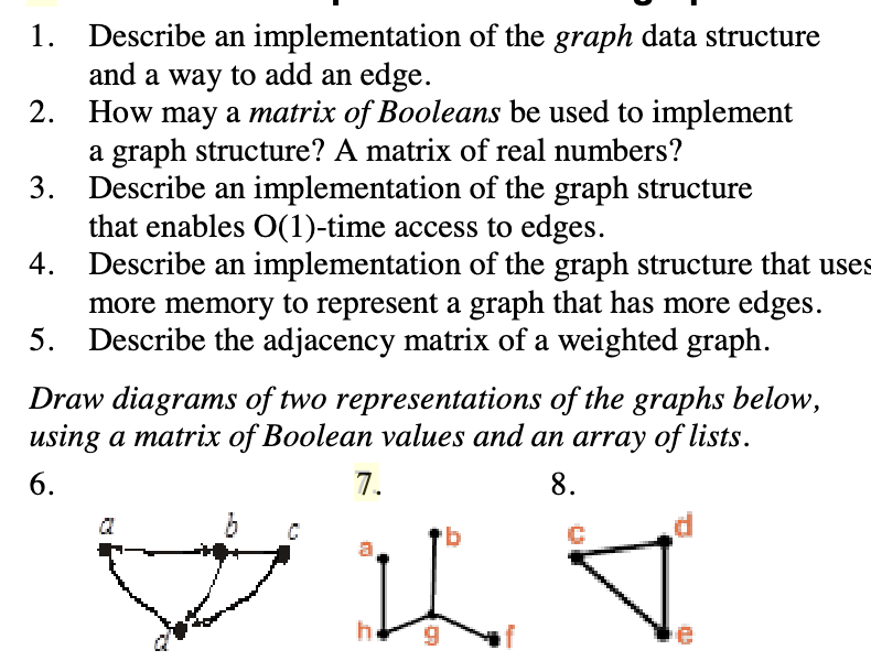 Solved 1. Describe an implementation of the graph data | Chegg.com