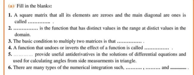 Solved (a) Fill in the blanks: 1. A square matrix that all | Chegg.com
