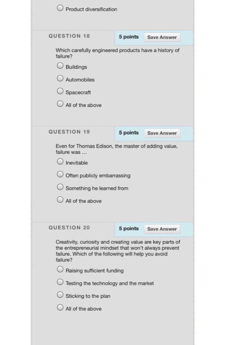 Solved Product diversification QUESTION 18 5 points Save | Chegg.com