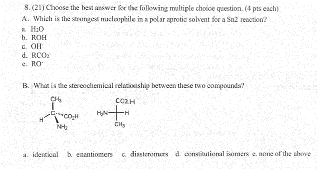 Solved 8. (21) Choose the best answer for the following | Chegg.com