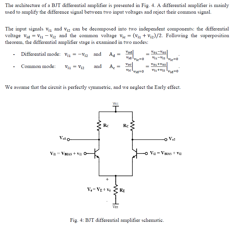 Solved The architecture of a BJT differential amplifier is | Chegg.com