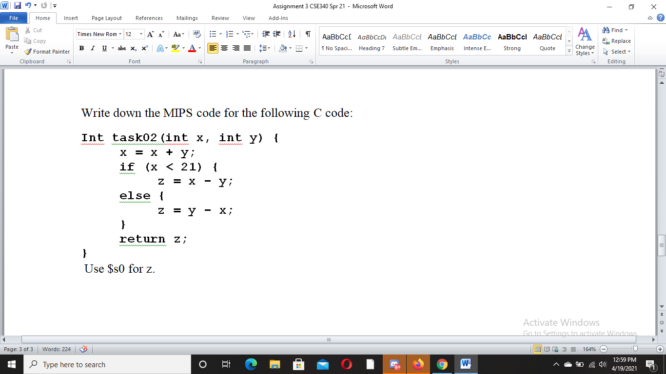 Solved W70= X Assignment 3 CSE340 Spr 21 - Microsoft Word | Chegg.com