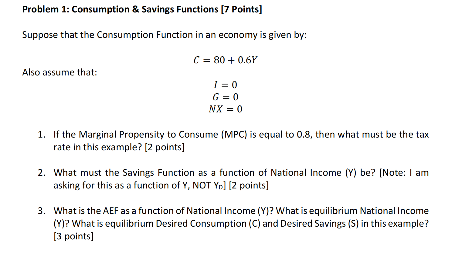 Solved Problem 1: Consumption & Savings Functions [7 | Chegg.com