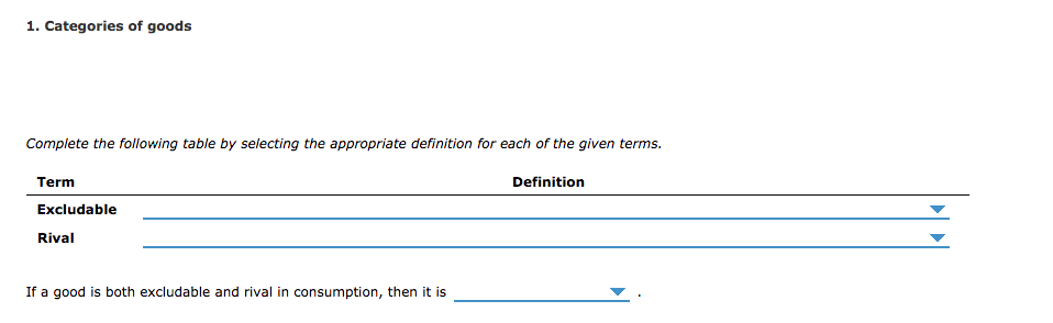 Excludable Rival Solved Complete the following table by selecting the | Chegg.com