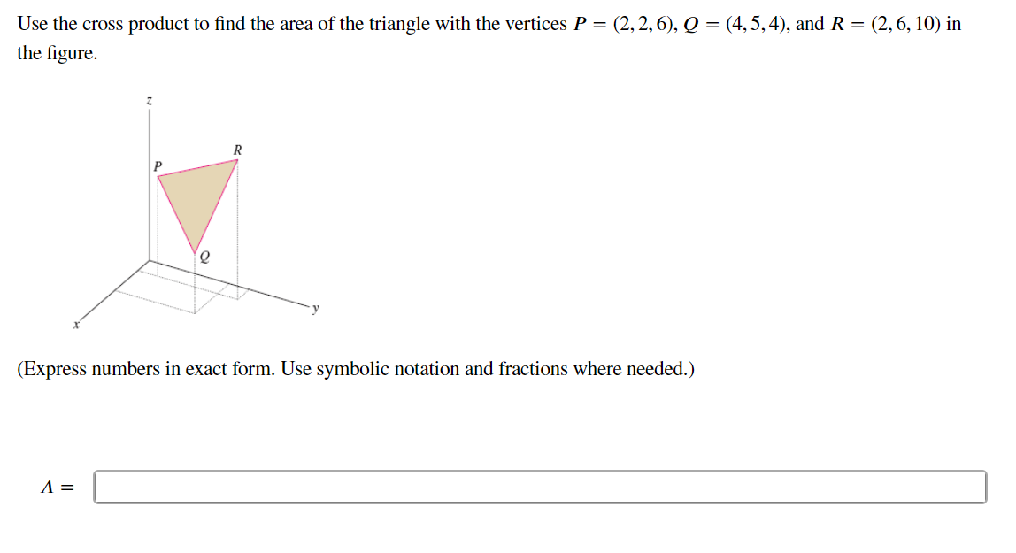 Solved Use the cross product to find the area of the | Chegg.com