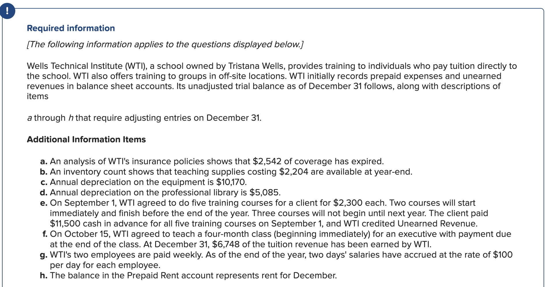 Solved Prepare Wells Technical Institute's Income Statement | Chegg.com