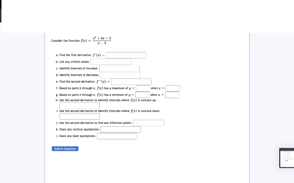 Solved Consider the function f(x)=x−3x2+4x+3. a. Find the | Chegg.com