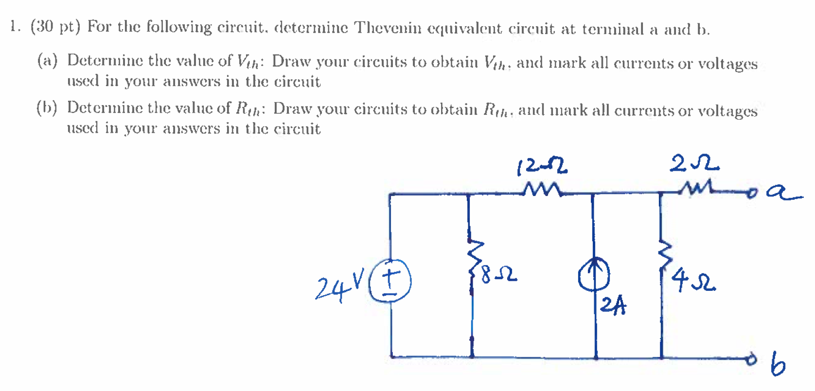 Solved 1. (30 pt) For the following circuit, determine | Chegg.com