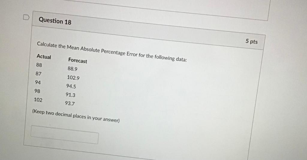 Solved Question 18 Calculate the Mean Absolute Percentage | Chegg.com