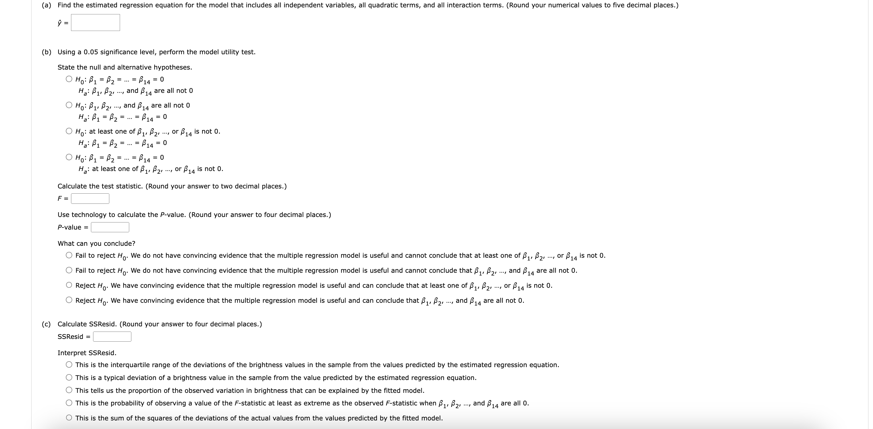 y^= (b) Using a 0.05 significance level, perform the | Chegg.com