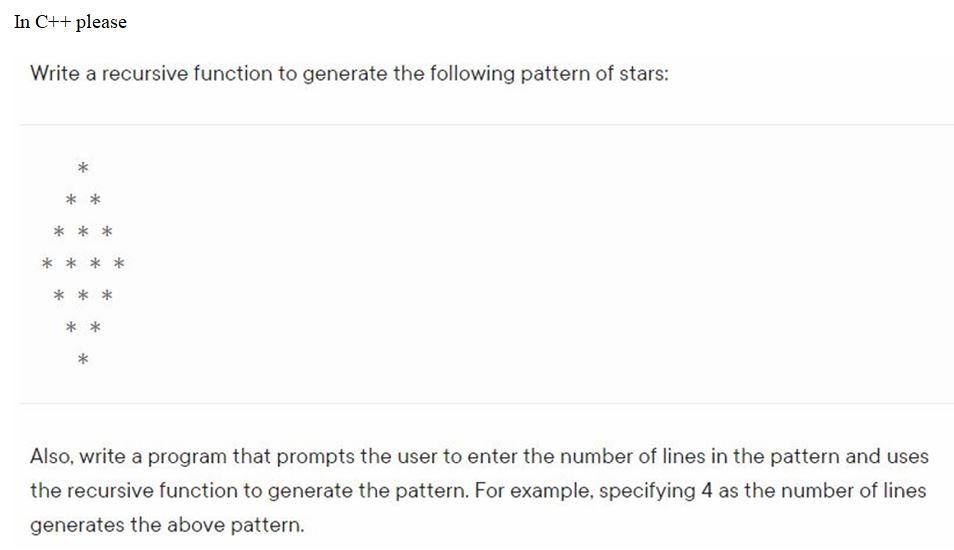 Solved In C++ please Write a recursive function to generate | Chegg.com
